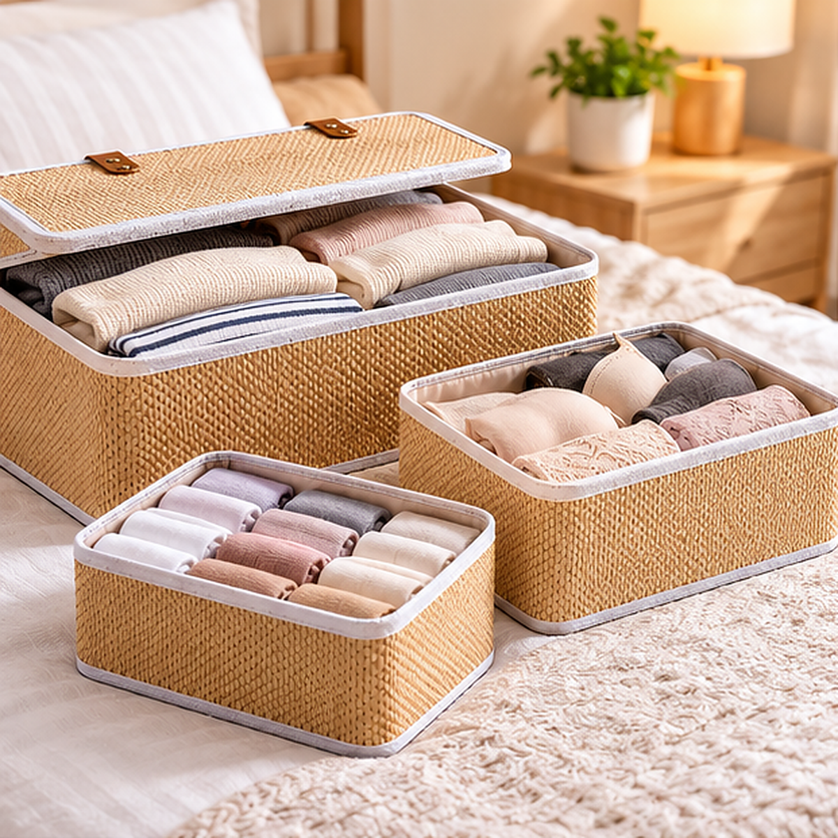 Set De 3 Cestas Organizadoras Multiusos Para Ropa, Closet y Hogar