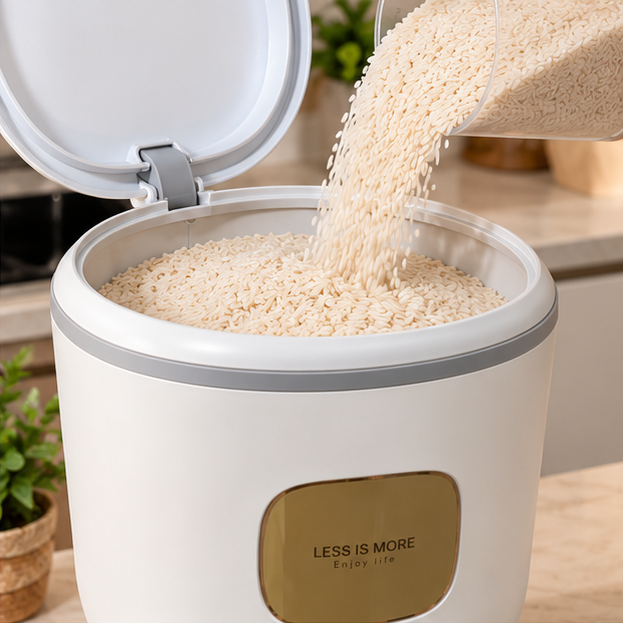 Dispensador De Arroz y Menestras Con Organizador de Huevos - Blanco