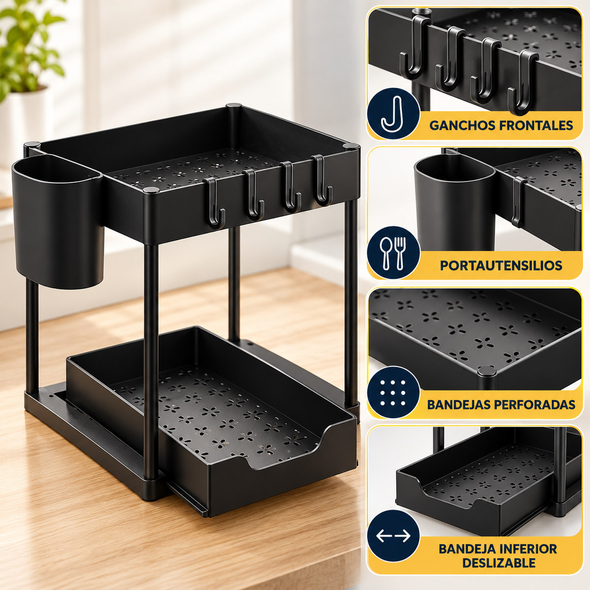 Estante Organizador Multiusos De 2 Niveles Con Bandeja Deslizante