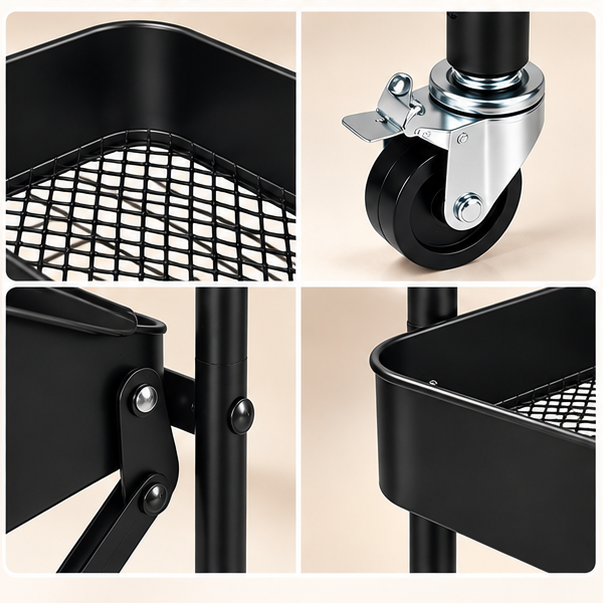 Carrito Organizador De Cocina Con 4 Niveles y Canastas De Acero