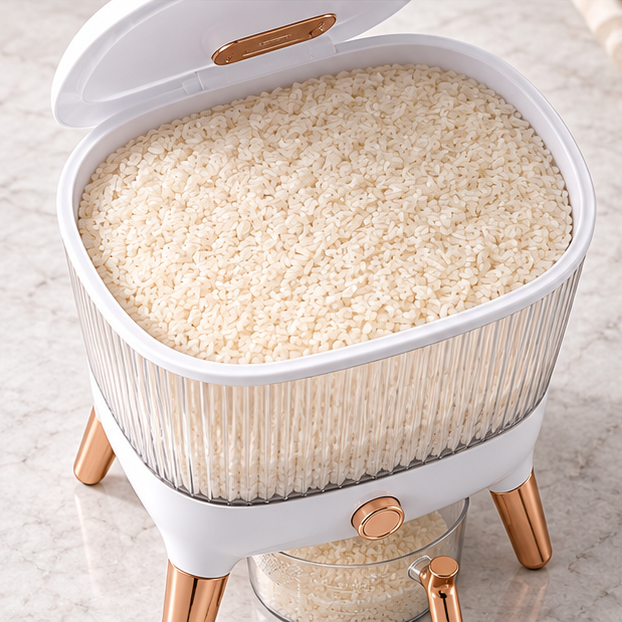 Contenedor Hermético Dispensador De Arroz De 9 Kg Modelo Premium Dorado