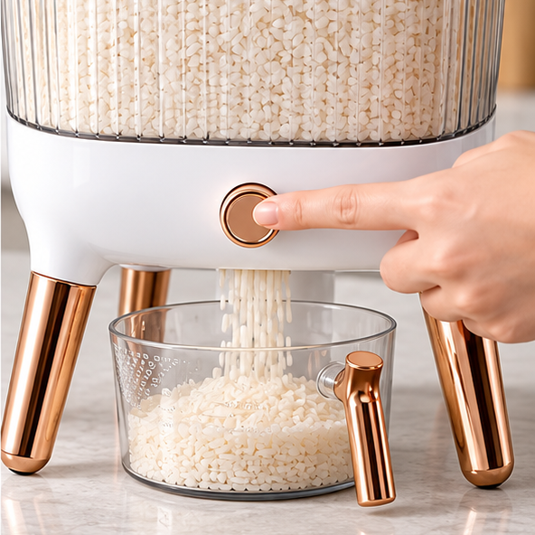 Contenedor Hermético Dispensador De Arroz De 9 Kg Modelo Premium Dorado