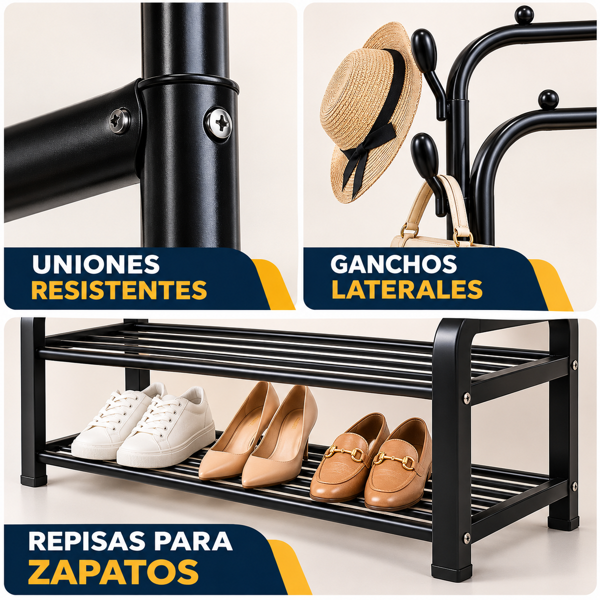 Estante Organizador De Ropa De Acero 3 Niveles - Negro