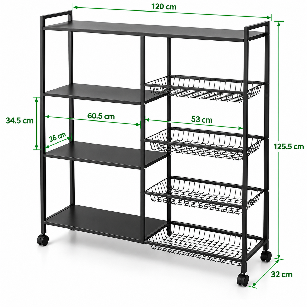 Estante Organizador De Cocina Metálico De 4 Niveles Con Ruedas