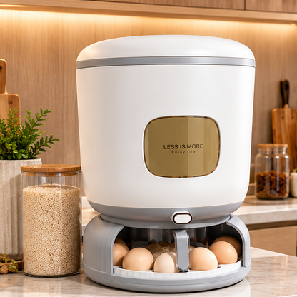 Dispensador De Arroz y Menestras Con Organizador de Huevos - Blanco