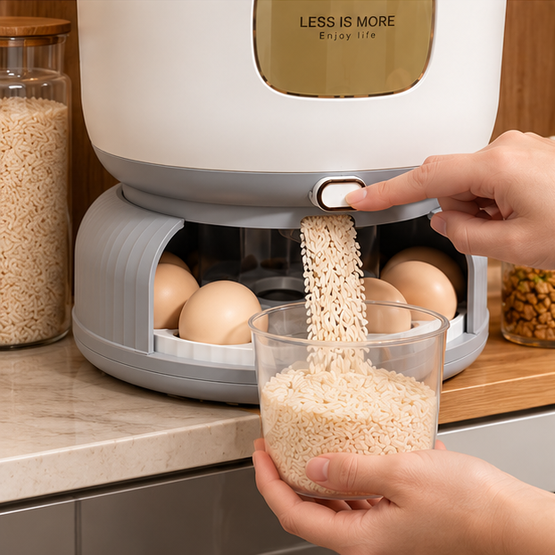 Dispensador De Arroz y Menestras Con Organizador de Huevos - Blanco