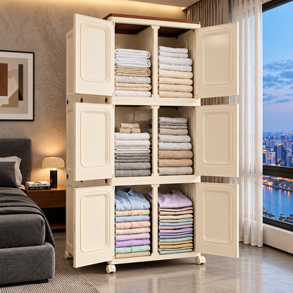 Armario Plegable Premium Estilo Moderno Con Ruedas y 03 Niveles - Blanco