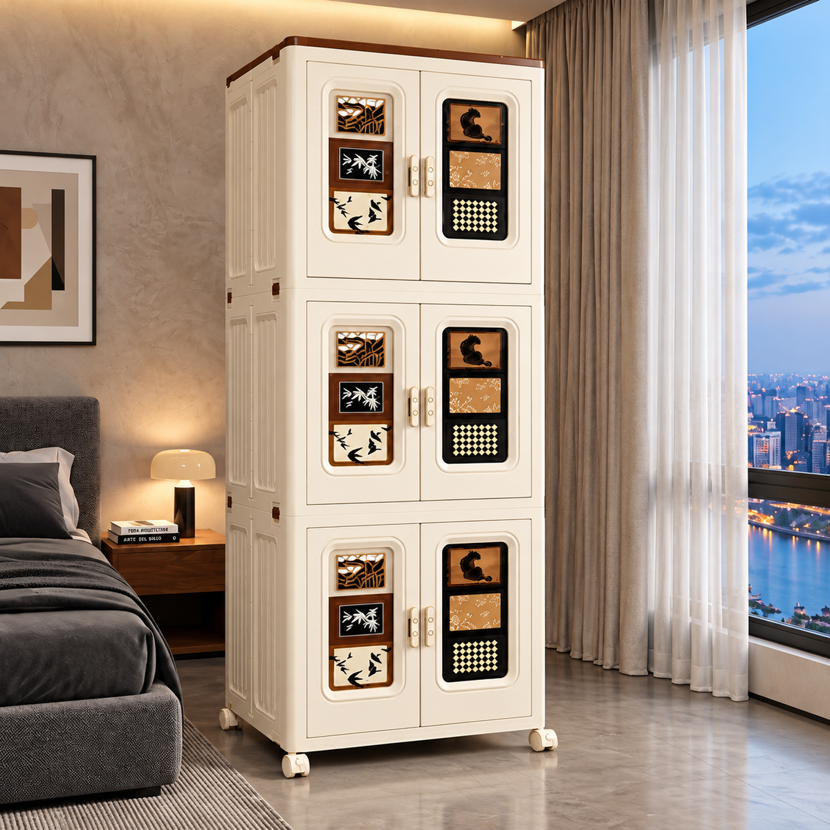 Armario Plegable Premium Estilo Moderno Con Ruedas y 03 Niveles - Blanco