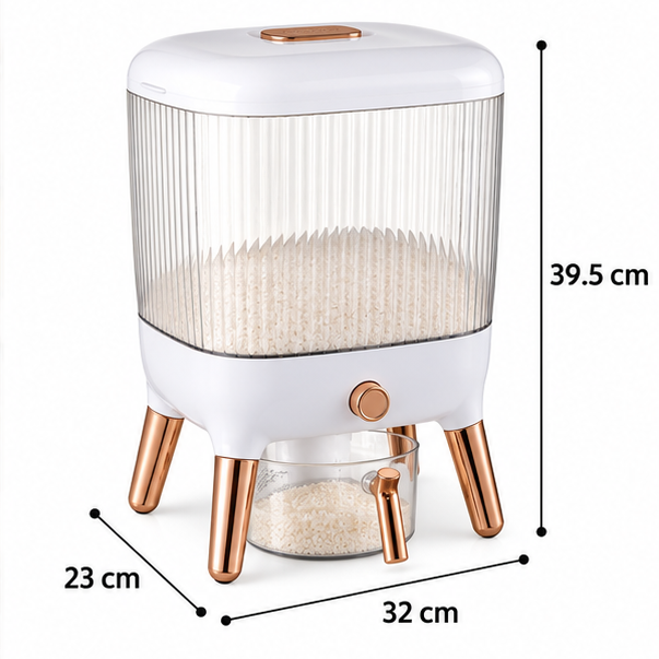 Contenedor Hermético Dispensador De Arroz De 9 Kg Modelo Premium Dorado