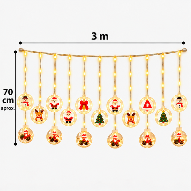 Cortina De Luces De Navidad LED 3 Metros Con 10 Colgantes