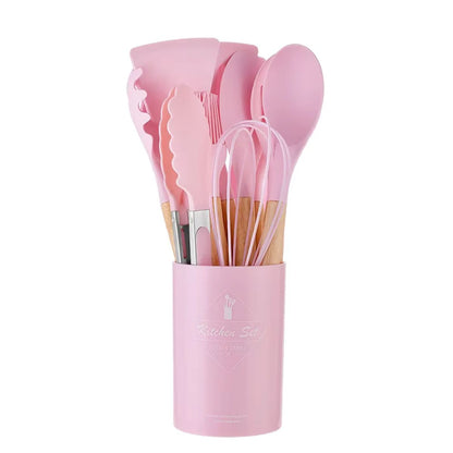 Set De 12 Utensilios De Cocina De Silicona – color Rosado