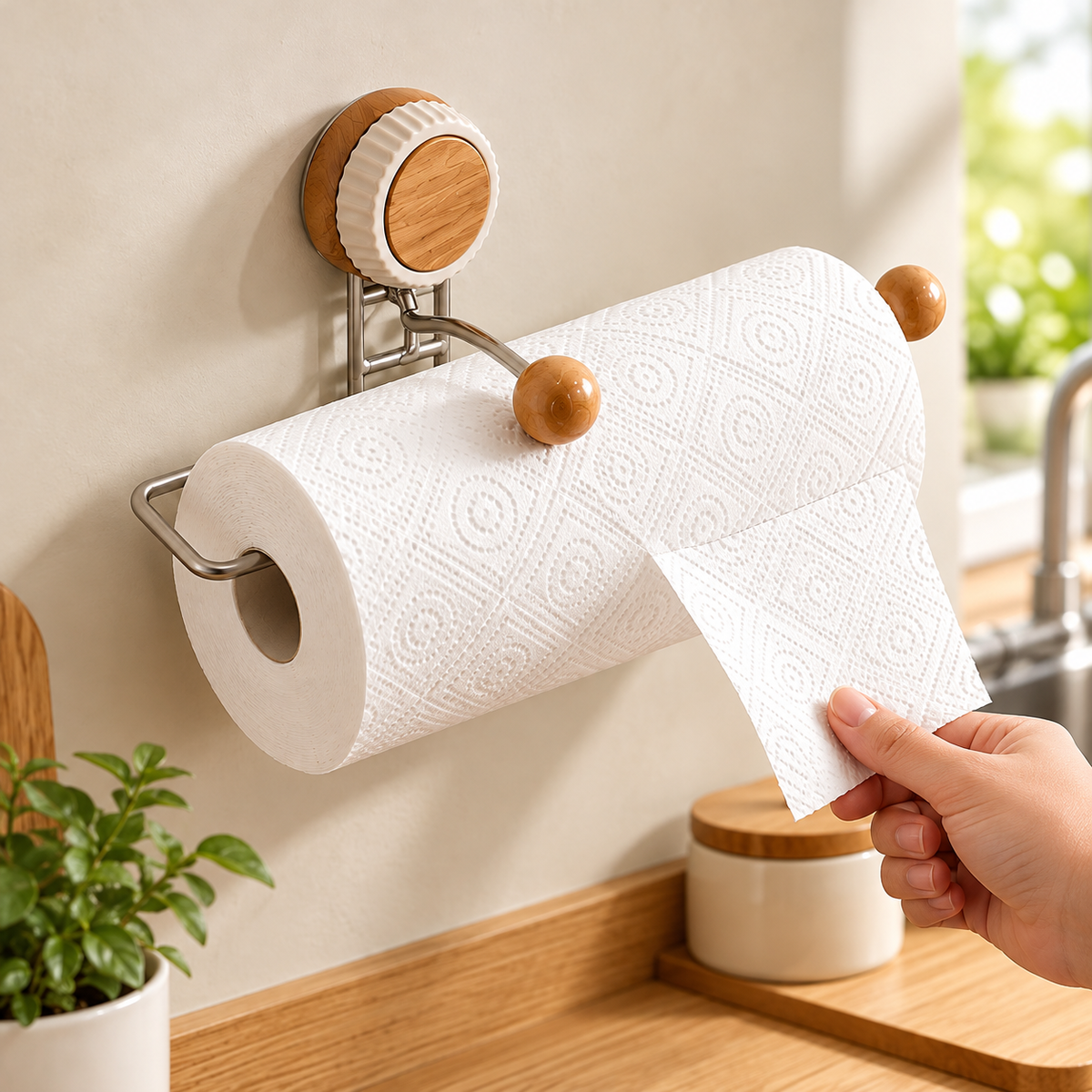 Soporte Porta Rollo Metálico para Cocina y Baño - Instalación sin Perforaciones