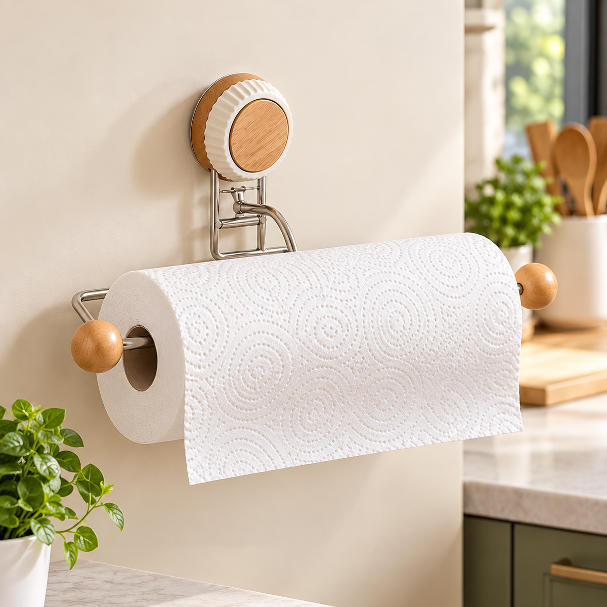Soporte Porta Rollo Metálico para Cocina y Baño - Instalación sin Perforaciones