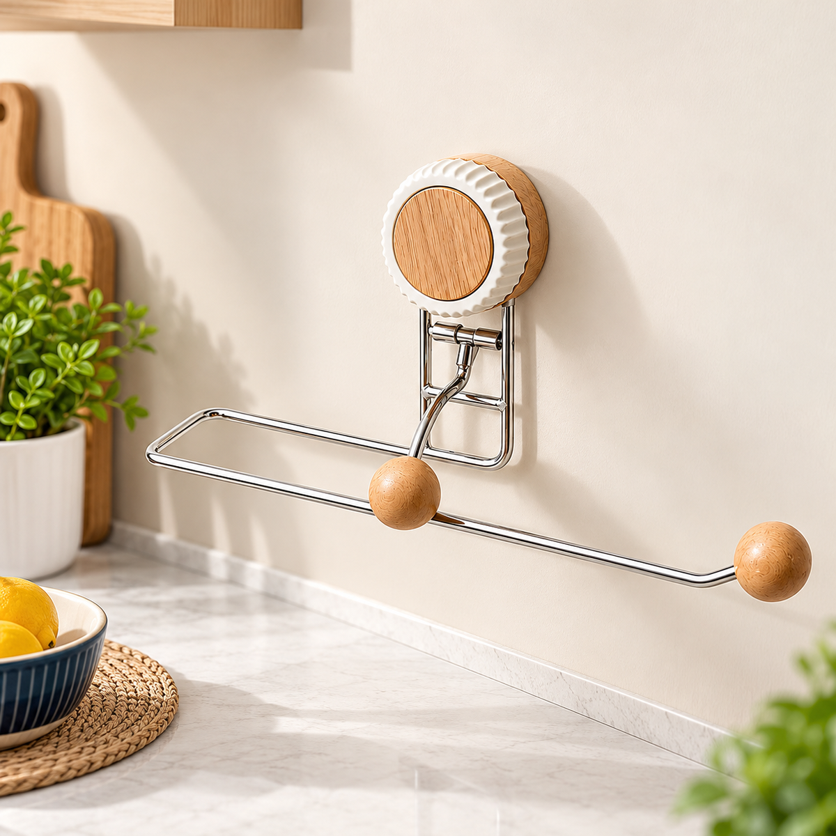 Soporte Porta Rollo Metálico para Cocina y Baño - Instalación sin Perforaciones