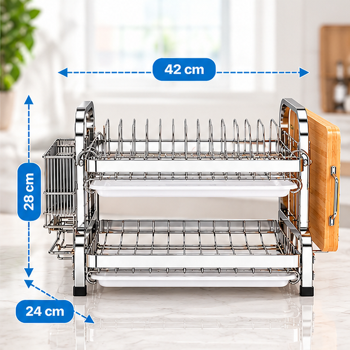 Escurridor de Platos Multifuncional de 2 Niveles de Acero Inoxidable