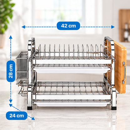 Escurridor de Platos Multifuncional de 2 Niveles de Acero Inoxidable