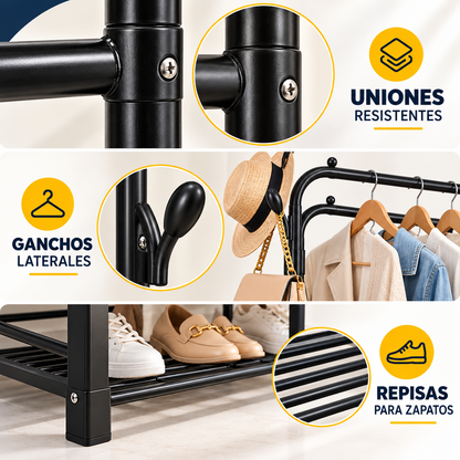 Estante Organizador De Ropa De Acero 3 Niveles - Negro