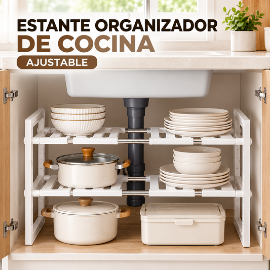 Estante Organizador De Cocina 2 Niveles Regulable 50 a 70 cm - Blanco
