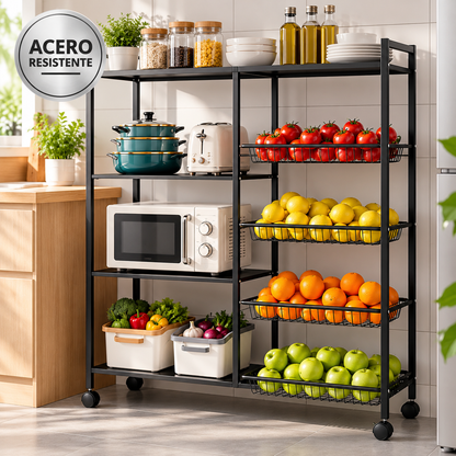 Estante Organizador De Cocina Metálico De 4 Niveles Con Ruedas