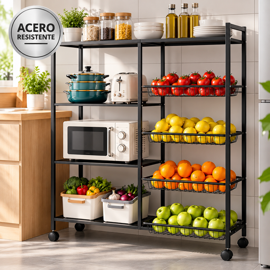 Estante Organizador De Cocina Metálico De 4 Niveles Con Ruedas