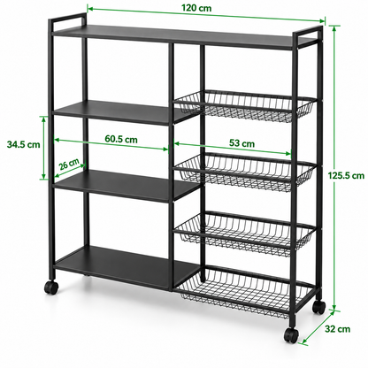 Estante Organizador De Cocina Metálico De 4 Niveles Con Ruedas