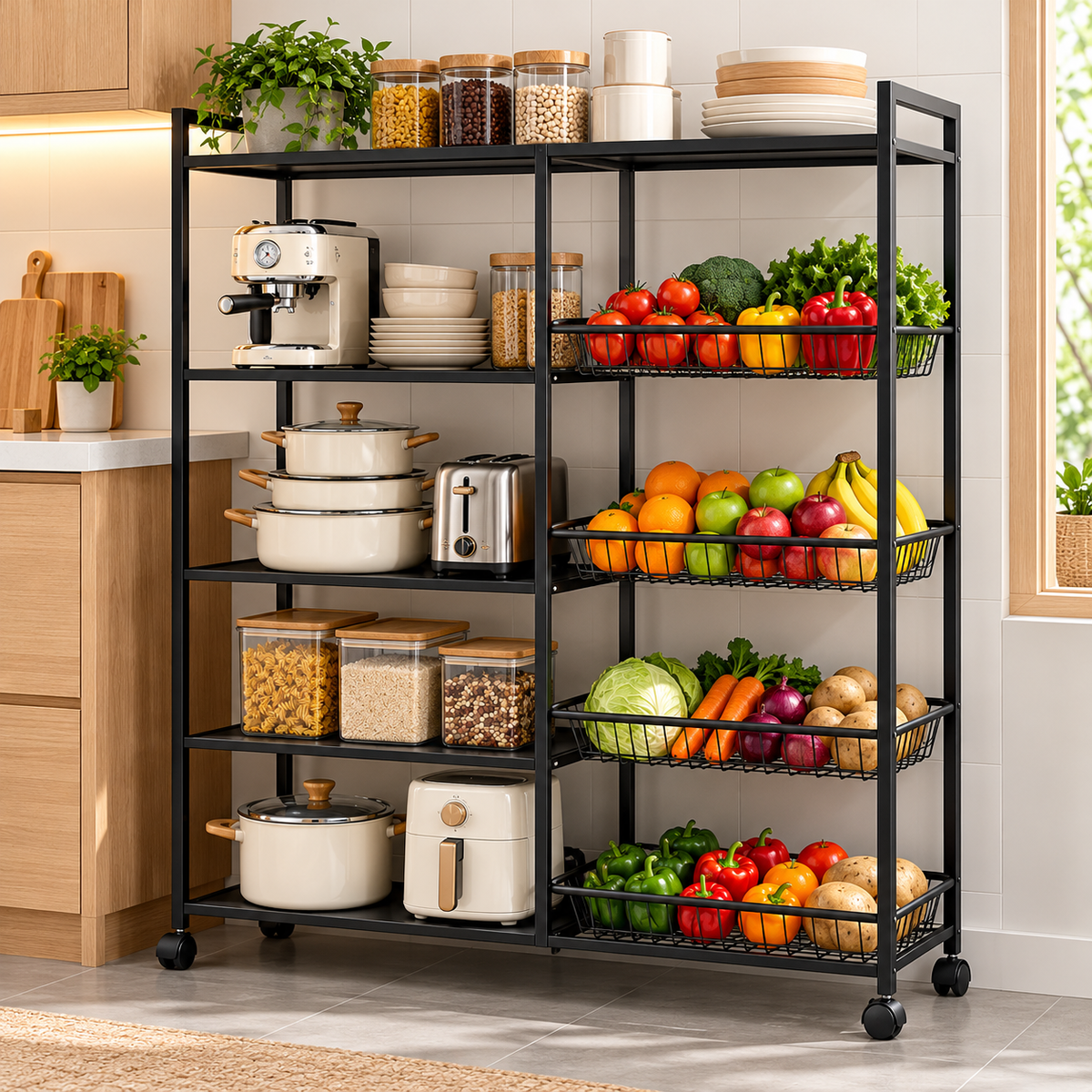 Estante Organizador De Cocina Metálico De 4 Niveles Con Ruedas