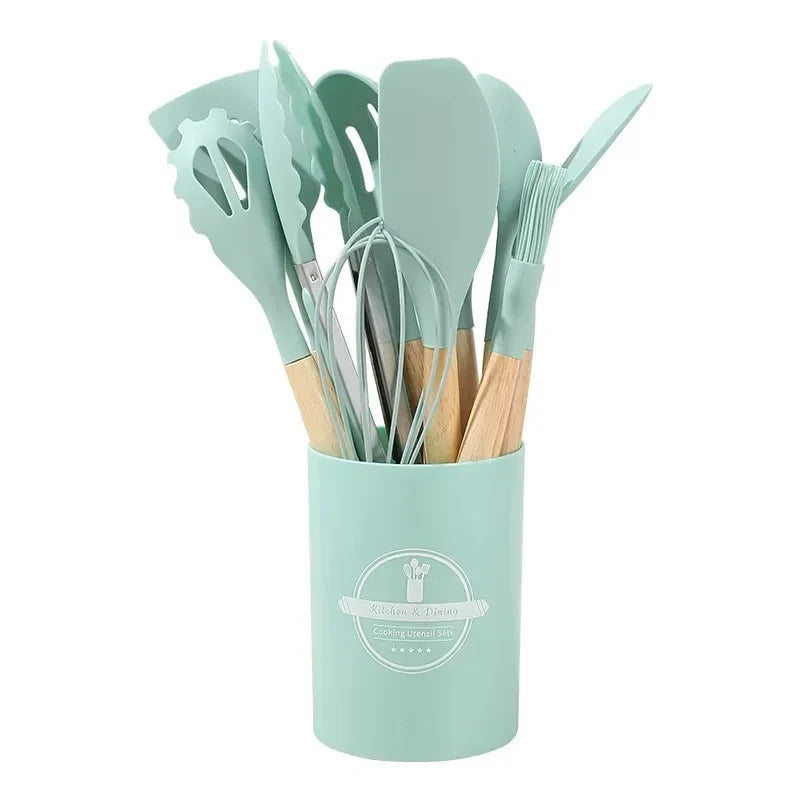 Set De 12 Utensilios De Cocina De Silicona – color Verde