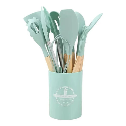 Set De 12 Utensilios De Cocina De Silicona – color Verde